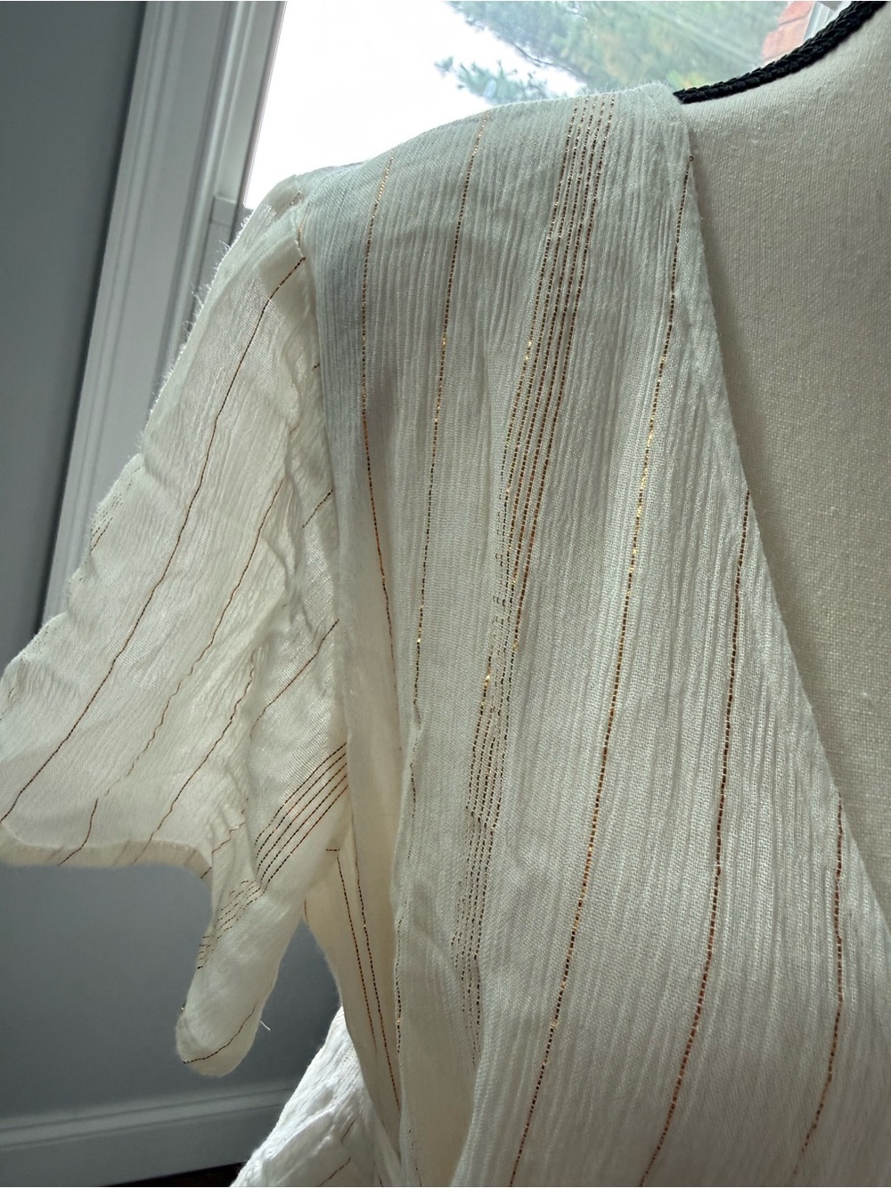 Raga Sold at Anthropologie Lightweight Cream Tiered Mini Dress Gold Shimmer Sz S - Picture 6 of 12